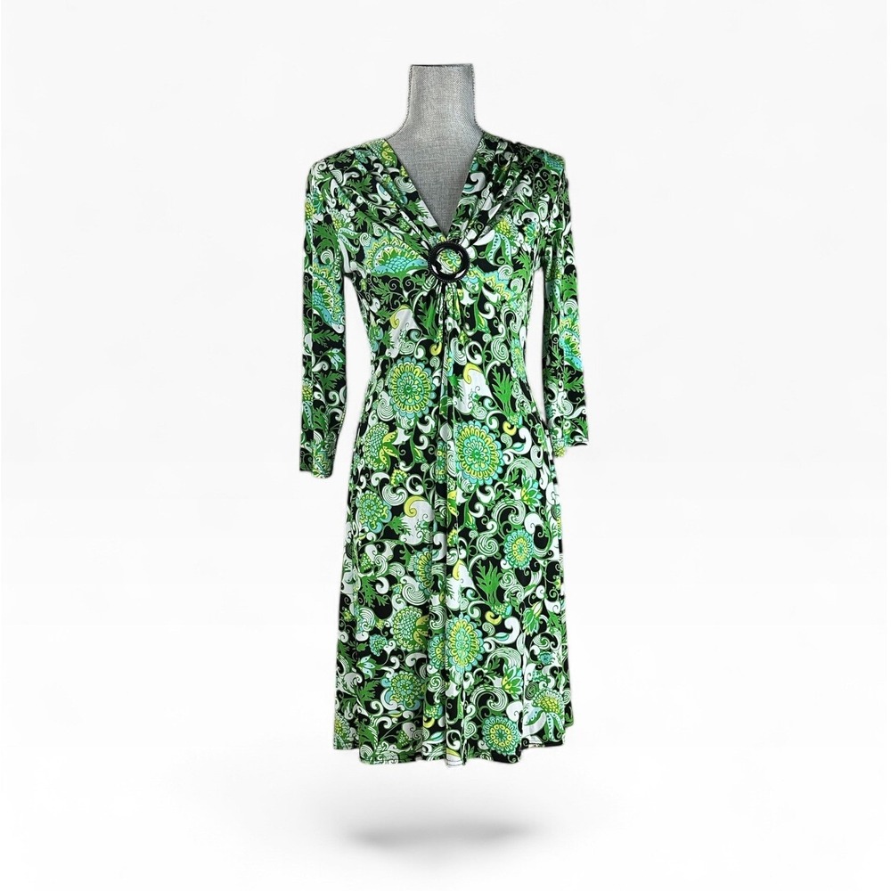 Vintage Ignite by Carol Lin Y2K Green Floral Paisley O-Ring Midi Dress, Size 8